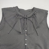 URBAN RESEARCH サッカーフリルカラーノースリーブブラウス ギンガムチェック ナロータイ サイズF ブラウス シャツ ブラック ホワイト レディース アーバンリサーチ【中古】6-0501S△