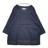 tumugu TB15113 Vネック リネンコットン 製品染め 長袖Ｔシャツ カットソー ロンＴ ネイビー レディース ツムグ【中古】6-0409M∞