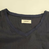 tumugu TB15113 Vネック リネンコットン 製品染め 長袖Ｔシャツ カットソー ロンＴ ネイビー レディース ツムグ【中古】6-0409M∞