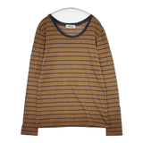 tumugu TC13402 ボーダー コットン 日本製 長袖Ｔシャツ カットソー ロンＴ ブラウン グレー レディース ツムグ【中古】6-0227M△