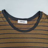 tumugu TC13402 ボーダー コットン 日本製 長袖Ｔシャツ カットソー ロンＴ ブラウン グレー レディース ツムグ【中古】6-0227M△