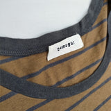 tumugu TC13402 ボーダー コットン 日本製 長袖Ｔシャツ カットソー ロンＴ ブラウン グレー レディース ツムグ【中古】6-0227M△