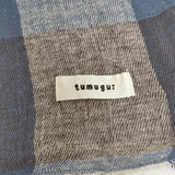 tumugu ブロックチェック フリンジ マフラー ストール ミズイロ ブラウン レディース ツムグ【中古】6-0212M◎