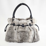 vingt trois arrondissements ヴァン・トロワ・アロンドゥスマン ラビットファー 合成皮革 23区 トートバッグ グレー レディース【中古】5-1120T◎