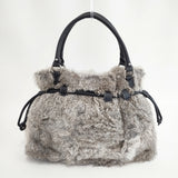 vingt trois arrondissements ヴァン・トロワ・アロンドゥスマン ラビットファー 合成皮革 23区 トートバッグ グレー レディース【中古】5-1120T◎