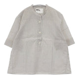 MHL. 595-0152507 COTTON LINEN STRIPE コットンリネンストライプ 定価18700円 半袖シャツ ホワイト ブラック レディース エムエイチエル【中古】6-0501S△