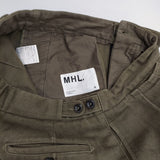 MHL. 595-8143500 RAISED COTTON DRILL WIDE CROPPED PANTS センタープレス ワイドパンツ クロップドパンツ カーキ レディース エムエイチエル【中古】6-0227G△