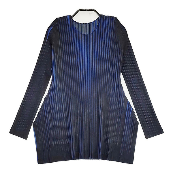 PLEATS PLEASE ISSEY MIYAKE 美品 プリーツチュニック PP23JK521 サイズ3 サイドスリット カットソー ブラック ブルー レディース プリーツプリーズ【中古】5-1115M♪