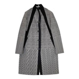 ISSEY MIYAKE プリーツ 千鳥格子 切替 グレンチェック 洗い加工 コート ブラック ホワイト レディース イッセイミヤケ【中古】6-0111M∞