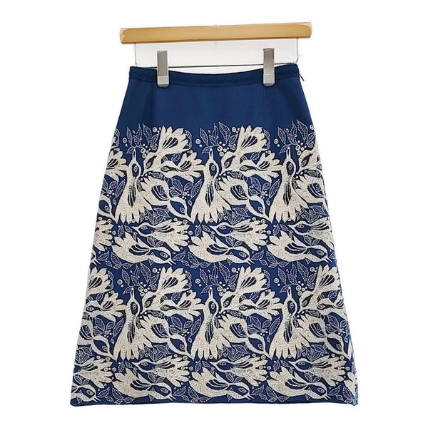 mina perhonen carnival 刺繍 ha5190 レース ウール スカート ブルー ホワイト レディース ミナペルホネン【中古】5-1115T♪