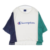 Champion CROPPED T-SHIRT ロゴプリント 短丈 レーヨン混 サイズM 半袖Ｔシャツ カットソー ホワイト ネイビー グリーン レディース チャンピオン【中古】6-0501S△