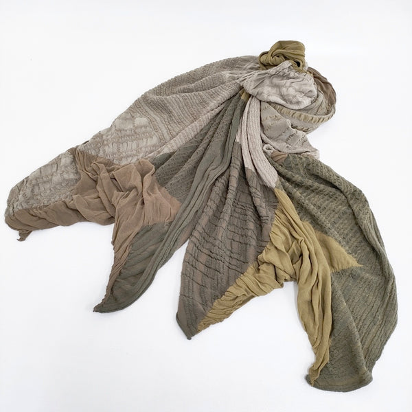 JURGEN LEHL リンクス編み ウールコットン ストール ベージュ カーキ レディース ヨーガンレール【中古】5-1115T♪