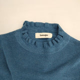 tumugu ランダムリブニット フリルハイネック TK19303a コットン セーター ニット ブルー レディース ツムグ【中古】6-0214M∞