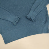 tumugu ランダムリブニット フリルハイネック TK19303a コットン セーター ニット ブルー レディース ツムグ【中古】6-0214M∞