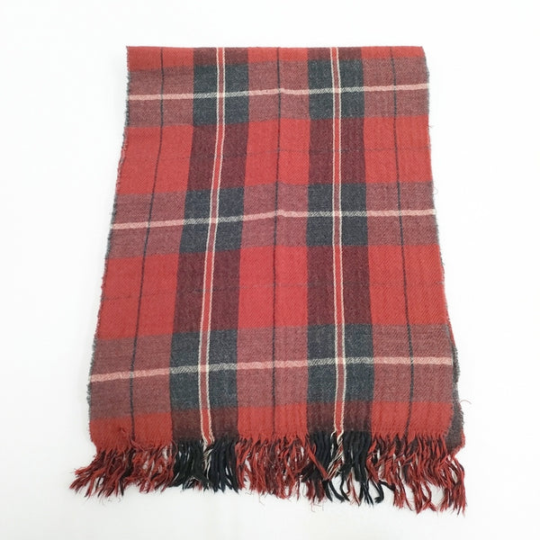 45R/45rpm フリンジマフラー ウール チェック マフラー レッド グレー レディース フォーティーファイブアールピーエム【中古】5-1123T◎