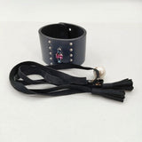 petite robe noire レザーバングル スタッズ タッセル紐付き バングル ネイビー 濃紺 レディース プティローブノアー【中古】6-0110G∞