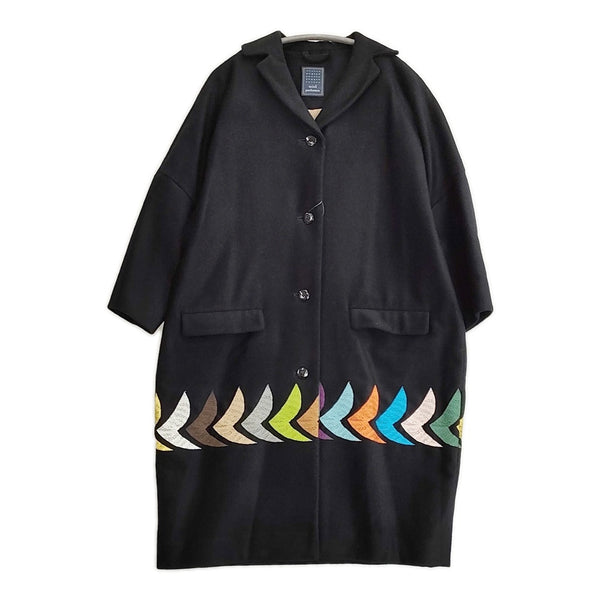 mina perhonen bird sa6443 サイズ36 ウールカシミヤ 刺繍 白金台限定 定価120000円 コート ブラック レディース ミナペルホネン【中古】5-1115A♪