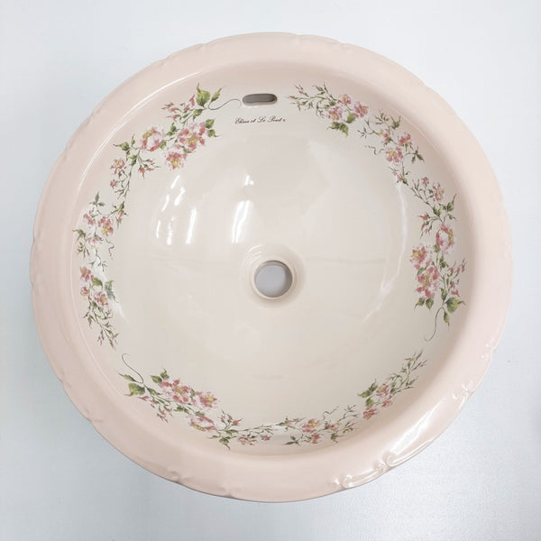 Plan de Paris プラン・ド・パリ 新品 ウォッシュボウル イザベラ ラウンド 洗面ボウル 陶磁器 ホワイト ピンク ユニセックス【中古】5-1108G♪