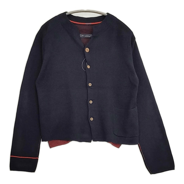 Pal'las Palace 14Ｇミラノリブ ボトル襟カーディガン 定価26400円 KCD25238C コットン カーディガン ネイビー レディース パラスパレス【中古】5-1115T♪