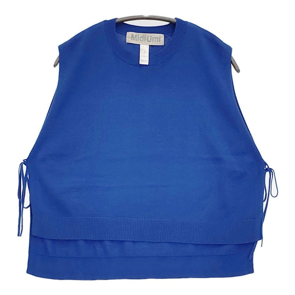 Midi-umi サイドリボンショートベスト コットンニット クルーネック ベスト 25SS ブルー レディース ミディウミ【中古】5-1115M♪