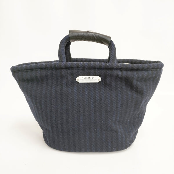 R&D.M.Co- マルシェバッグ レザーハンドルカバー ウールストライプ トートバッグ ネイビー レディース オールドマンズテーラー【中古】5-1123T◎