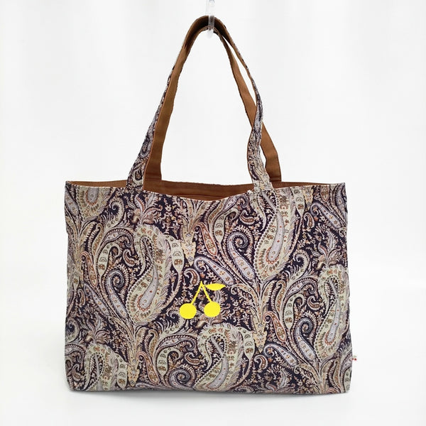 Bonpoint ペイズリーリバティリバーシブルトート 定価35200円 コーデュロイ トートバッグ ネイビー ブラウン レディース ボンポワン【中古】5-1115T♪