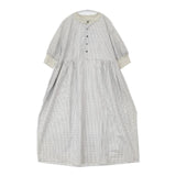 NARU 新品 綿麻タイプライターチェック ハンドベルワンピース 定価17050円 南出メリヤス ワンピース 25SS ホワイト ブルー レディース ナル【中古】6-0415M∞