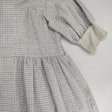 NARU 新品 綿麻タイプライターチェック ハンドベルワンピース 定価17050円 南出メリヤス ワンピース 25SS ホワイト ブルー レディース ナル【中古】6-0415M∞