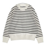 FORK&SPOON ウーステッドヤーンクルーネックニット ボーダー セーター ニット ホワイト ブラック レディース フォークアンドスプーン【中古】5-1220T∞