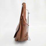 HENRY CUIR 革 レザー 型押し フラップ ショルダーバッグ ブラウン レディース アンリークイール【中古】6-0201G∞