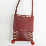 HENRY CUIR 革レザーピーズ ステッチ ネックレス レッド 赤茶 レディース アンリークイール【中古】5-1128G◎