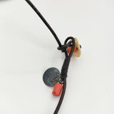 HENRY CUIR 革 レザー ビーズ シェル ネックレス ブラック レディース アンリークイール【中古】6-0110G∞