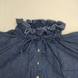 nest Robe ダンガリーフリルブラウス フリルカラー コットンリネン インディゴ 01194-1346 ブラウス シャツ ブルー レディース ネストローブ【中古】6-0129M∞