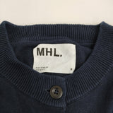 MHL. COATED DRY COTTON サイズ2 定価26950円 595-5164501 コットン クルーネック カーディガン 25SS ネイビー レディース エムエイチエル【中古】5-1118M♪
