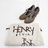 HENRY CUIR ストラップパンプス 35.5 パンプス カーキ ブラウン レディース アンリークイール【中古】5-1128T◎
