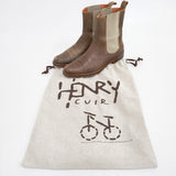 HENRY CUIR レザー サイドゴア 犬 刺繍 サイズ35 ブーツ ブラウン レディース アンリークイール【中古】6-0208G◎