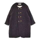 Ordinary fits ダブルボタン 七分袖 サイズ0 ノーカラー ウール コート パープル レディース オーディナリーフィッツ【中古】5-1214T♪