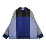 ISSEY MIYAKE IM94FJ515 バンドカラー ワイド 長袖シャツ ブラック ブルー ネイビー レディース イッセイミヤケ【中古】6-0129M∞