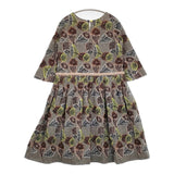 mina perhonen hana no mi ra3009 サイズ36 刺繍 七分袖 ウール ワンピース グレー レディース ミナペルホネン【中古】5-1219T♪