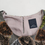 mina perhonen hana no mi ra3009 サイズ36 刺繍 七分袖 ウール ワンピース グレー レディース ミナペルホネン【中古】5-1219T♪