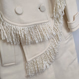 KAAL E SUKTAE メルトン フリンジ ウール混 ロング サイズ36 コート オフホワイト レディース カアルエスクタエ【中古】5-1219A△