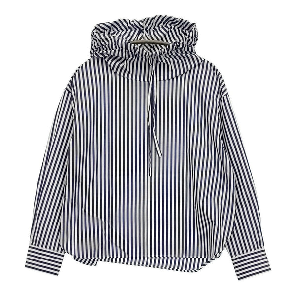 mizuiro-ind ストライプフードシャツ 定価16500円 長袖シャツ 25AW ホワイト ネイビー レディース ミズイロインド【中古】5-1121M♪