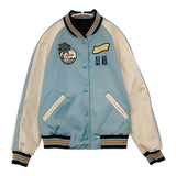 COACH リバーシブルスタジャン 刺繍 ブルゾン f29073 スカジャン ネイビー ライトブルー レディース コーチ【中古】5-1206T♪