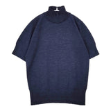 JOHN SMEDLEY ウール 半袖 ハイネック SML セーター ニット ネイビー レディース ジョンスメドレー【中古】5-1206T♪