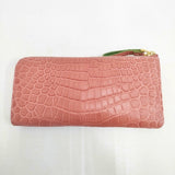 Alumuco アルムコ マットクロコダイル ラウンドファスナー 長財布 ピンク レディース【中古】5-1206G◎