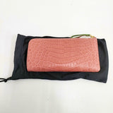 Alumuco アルムコ マットクロコダイル ラウンドファスナー 長財布 ピンク レディース【中古】5-1206G◎