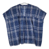 soil フラワープリント チェック Vネックギャザースモックブラウス 定価14300円 インド製 ブラウス シャツ 24SS ブルー レディース ソイル【中古】6-0613S∞
