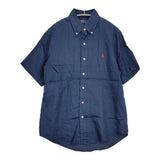 POLO RALPH LAUREN ボタンダウンリネンシャツ BD クラシックフィット サイズS 半袖シャツ ネイビー メンズ ポロ・ラルフローレン【中古】6-0424S♪