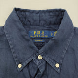 POLO RALPH LAUREN ボタンダウンリネンシャツ BD クラシックフィット サイズS 半袖シャツ ネイビー メンズ ポロ・ラルフローレン【中古】6-0424S♪