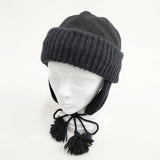 override 耳当て付き ウール アルパカ混 サイズ58cm 帽子 ニットキャップ ブラック レディース オーバーライド【中古】5-1206T◎